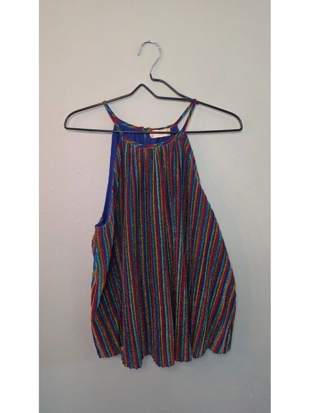 Alter'd State Rainbow Metallic Pleated Halter Tank Top Size Large